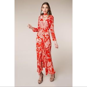 RIXO Rose dress in Red Psychedelic Shell